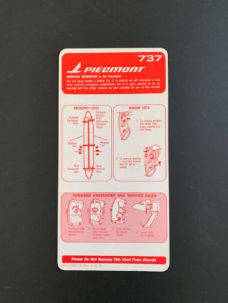 Safety Card Piedmont Boeing 737
