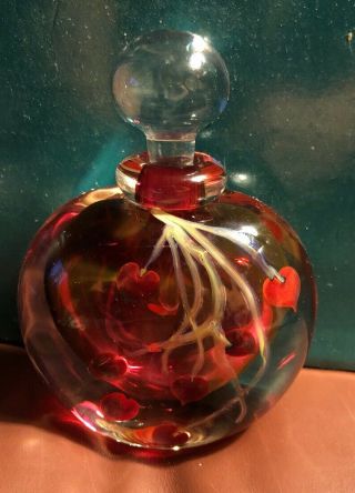 Vintage Kerry Feldman Fineline Glass Studios Art Glass Perfume Bottle 4.  5” 1991