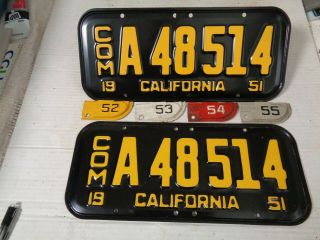 1951 - 52 - 53 - 54 - 55 California Truck License Plate Pair,  A 48 514