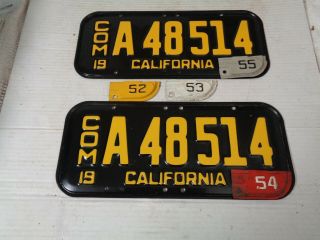 1951 - 52 - 53 - 54 - 55 California TRUCK license Plate pair,  A 48 514 3
