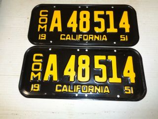 1951 - 52 - 53 - 54 - 55 California TRUCK license Plate pair,  A 48 514 4