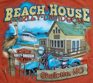 Beach House Harley Davidson Motorcycle T Shirt Shallotte Nc Pelican Pier Boat Xl