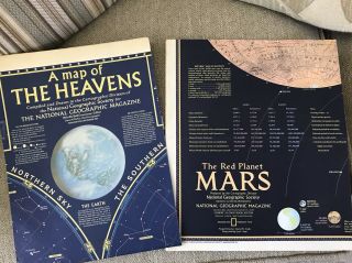 Vintage Mars Map 1973,  The Heavens 1957 National Geographic