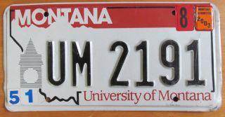 Montana 2003 University Of Montana Graphic License Plate Um 2191