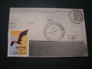 1910 French Aviation Cover W/ Poster Stamp And Special Cancel