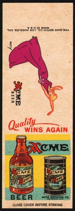 Vintage Matchbook Cover Acme Beer Petty Pinup Girlie Pictured Salesman Sample