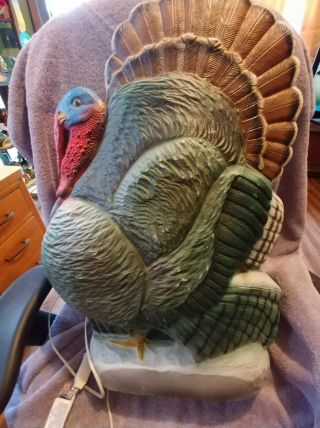 Vintage Thanksgiving Lighted Blow Mold Turkey By Don Featherstone 25 " Union