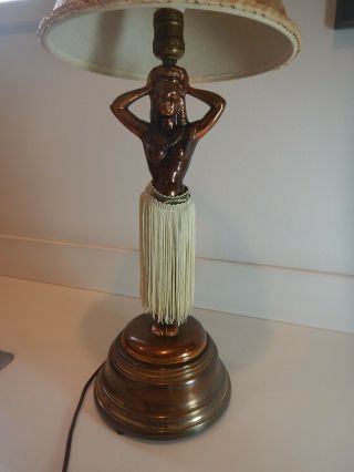 BRONZE HULA GIRL LAMP DODGE INC 1940S HAWAIIANA 2