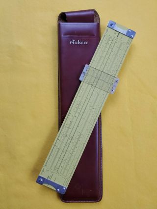 Vintage Pickett All Metal Slide Rule 12 " Model N 3 - Es W/ Leather Case Excel Con