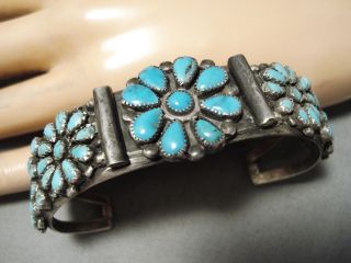Superior Vintage Navajo Flower Turquoise Sterling Silver Bracelet Old