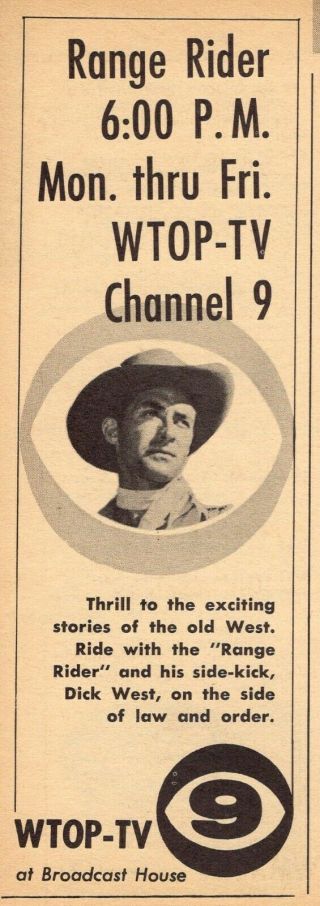 1955 Wtop Tv Ad Jock Mahoney Is The Range Rider Exciting Old West Stories