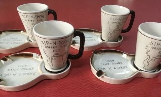 Vtg Sip N Smoke Coffee Time Set 4 Ashtray Cup Ceramic