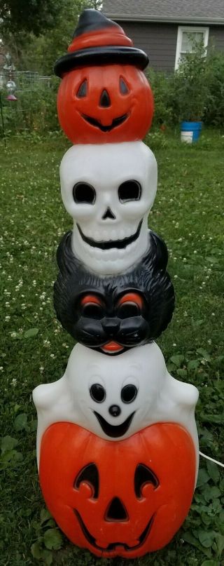 Empire Blow Mold Halloween Totem Jol Cat Skull Ghost 32 "