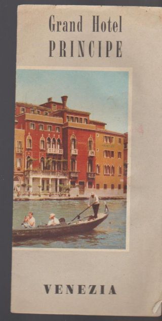 Grand Hotel Principe Brochure Venice Italy Venezia Gondola 1950s