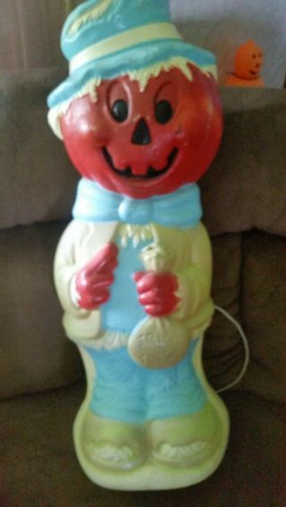 Vintage Halloween Pumpkin Scarecrow Blow Mold Jack O’lantern Rare