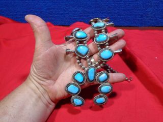 Old Native American Indian Squash Blossom Necklace Turquoise & Sterling Silver