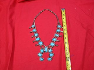 Old Native American Indian Squash Blossom Necklace Turquoise & Sterling Silver 2