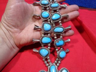 Old Native American Indian Squash Blossom Necklace Turquoise & Sterling Silver 3