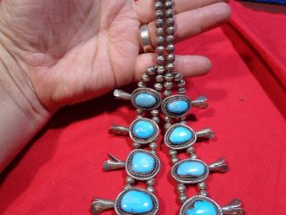 Old Native American Indian Squash Blossom Necklace Turquoise & Sterling Silver 4