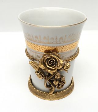 Vintage Matson Gold Ormolu Hollywood Regency Rose Cup Holder Porcelain Tumbler
