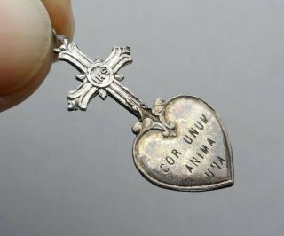 French,  Antique Religious Sterling Pendant.  Sacred Heart.  Five Holy Wounds.