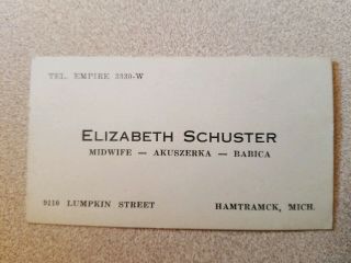 Vtg Business Card Midwife Hamtramck Michigan 1930s