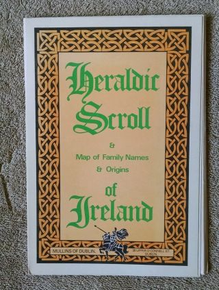 Heraldic Scroll Map Of Family Names And Origins Of Ireland 42 X 49 In Fold - Out P