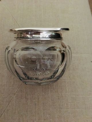 Vintage Powder Jar,  Cut Glass With Sterling Silver Lid