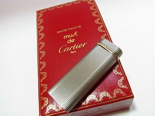 Cartier Paris Gas Lighter Gold Trinity Oval Silver Plated Auth Swiss W/Box 4