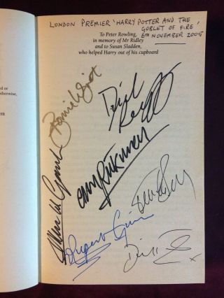 Harry Potter Book Signed By Cast - Rickman,  Tennant,  Grint,  Radcliffe,  Gambon.