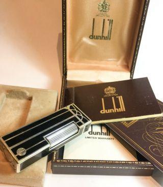 Silver Plated Dunhill Rollagas Lighter,  Recently Serviced,  Black Lacquer Inlay