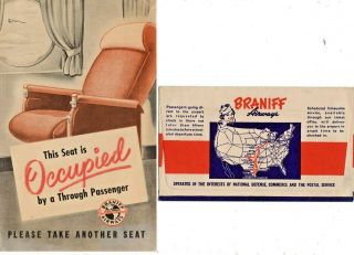 Braniff International Airways Seat Occupied Card 1940 
