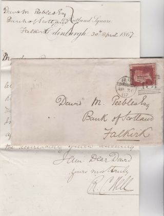 1867 Qv Edinburgh Cover With A 1d Penny Red Stamp Plate 97 Letter Inside