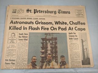 Apollo 1 Apollo Crewmen Die January 28 1967 St.  Petersburg Times Newspaper