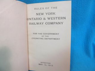 1913 YORK ONTARIO & WESTERN O&W RAILWAY COMPANY RULES BOOK RAILROAD 3