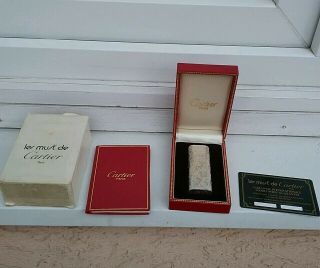 Cartier Gas Lighter Oval Silver Plated Auth Paris Box And Doc.