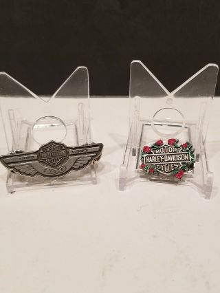 2 Pin Set Harley Davidson Lapel Pins For Vest Hat Jacket Hd Mc Hog 100 Year Pin