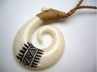 Hawaiian Hawaii Jewelry Fish Hook Bone Carved Pendant Necklace/choker 35064 - 3