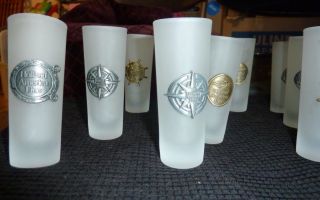 12 Tall Shot Glasses Frosted White W/ Holland American Emblems 4 "