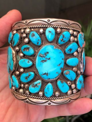 Massive Gorgeous Old Pawn Navajo Sterling Silver & Turquoise Cuff Bracelet