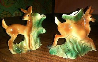 Vintage Stewart B Mcculloch California Pottery Set Of 2 Deer Vase Doe Figurines