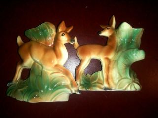 Vintage Stewart B McCulloch California Pottery Set of 2 deer vase doe figurines 2