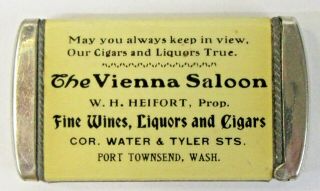 Circa 1905 Vienna Saloon Port Townsend Washington Celluloid Match Safe Vesta