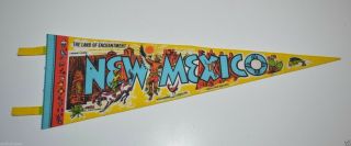 Vintage Mexico The Land Of Enchantment Pennant State Souvenir Cowboy Indian