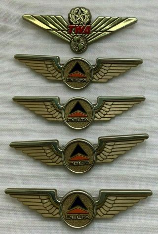 5 Wings 4 Delta 1 Twa Airlines Junior Stoffel Gold - Colored Plastic Wing Pins