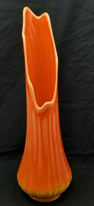 Orange 1960s Mid - Century Modern Tall Stretch Glass Vase 22 "