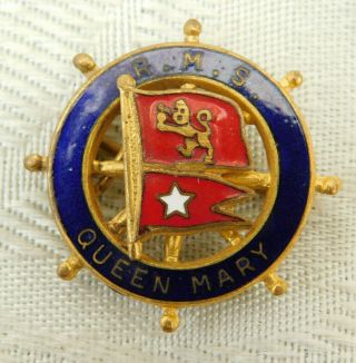 Lovely Vintage Cunard White Star Line Line Rms Queen Mary Enamel Badge