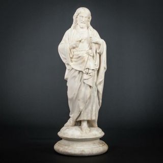 Sacred Heart Of Jesus Statue | Christ Figure | Antique Pipe Clay Figurine | 11 "