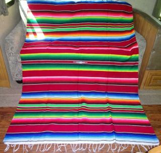 Mexican Serape Hot Rod Blanket Picnic Throw Bedspread Rainbow Colors 90 " X 60 "