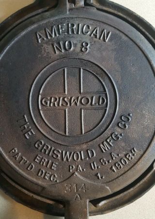Griswold Cast Iron Waffle Iron Pan 8 314a,  315,  327a